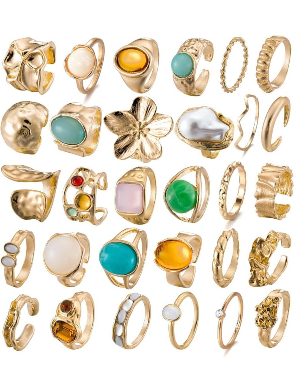 30-36 Pcs Vintage Turquoise Crystal Knuckle Ring Set - Boho Stackable Joint